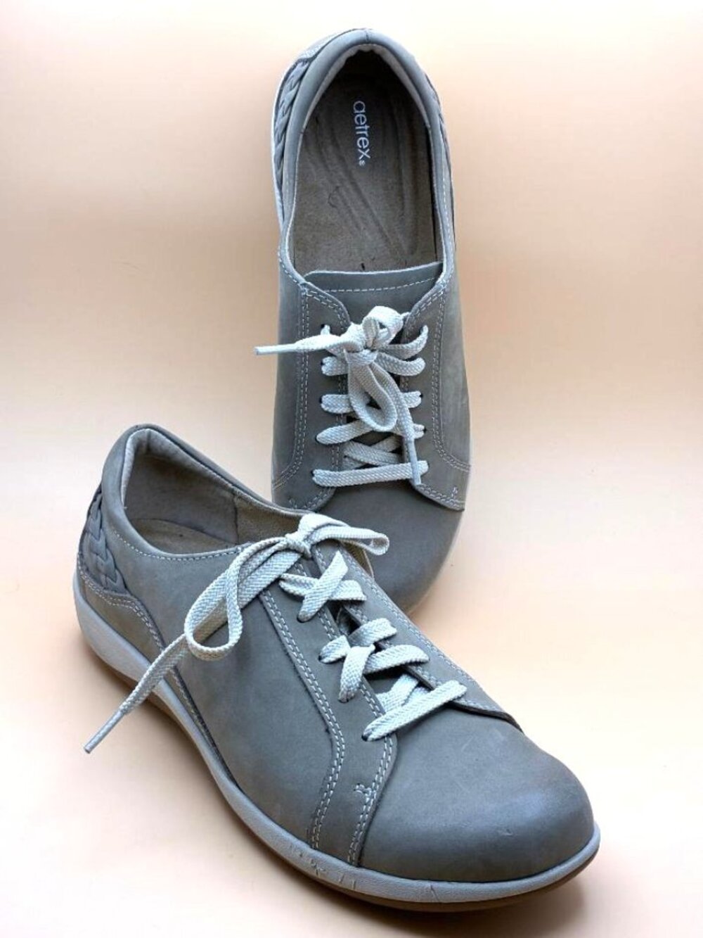 Aetrex Comfort Oxfords Women’s 10.5 Taupe Gray Nubuck Leather Orthotic Shoes